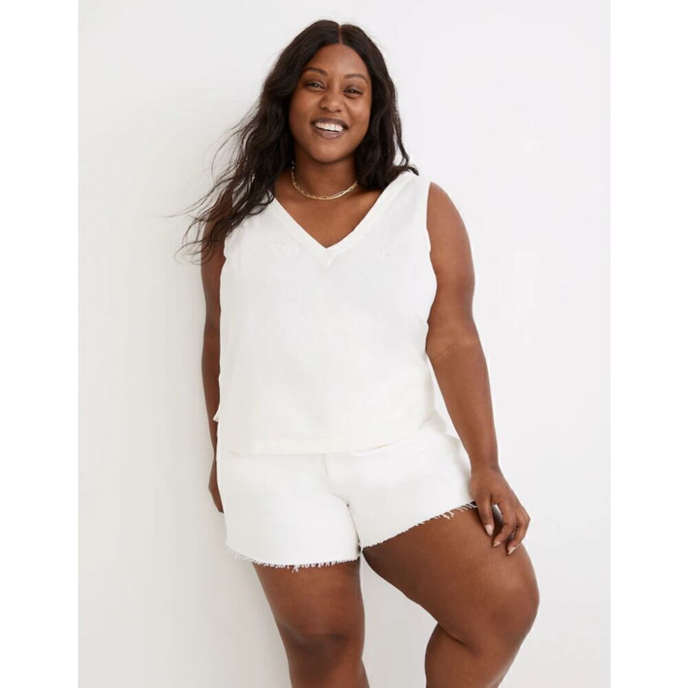 Madewell Women's Responsible V-Neck Button-Back Sleeveless Top Size 4X Cream NWT